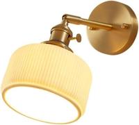BLOOHK Adjustable Vintage Brass Wall Lamp, Japanese Ceramic Wall Sconce Fixture, Retro Decorative Light for Bedroom Bedside, Dining Room, Loft, Aisle