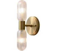 BLOOHK All Copper Luxury Double Head Wall Light, Antique Cylinder Glass Wall Sconce Fixture, Retro Rustic Wall Lamp for Living Room, Bedroom