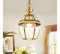 BLOOHK Antique Brass Outdoor Hanging Lantern Pendant Light Waterproof Clear Glass Lantern Vintage Gold Ceiling Light Fixture Adjustable Chain For Porch, Patio, Entryway, And Garden