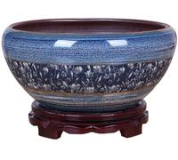BLOOHK Ceramic Fish Bowl Vintage Chinese Style Glazed Porcelain Planter, Blue Floral Water Lily Lotus Flower Pot, Large Decorative Container(41cm)