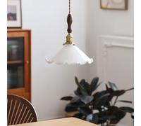 BLOOHK Creative French Flower Shape Glass Pendant Light, Brass Ceiling Chandelier, Modern Simple Farmhouse Hanging Lamp for Bedroom, Kitchen Island, Warehouse