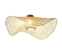 BLOOHK Handwoven Bamboo Flush Mount Ceiling Light, Japanese Rattan Wavy Shade Pendant Lamp, Bohemian Straw Hat Lamp for Bedroom Living Room Dining Room