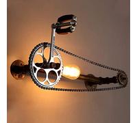 BLOOHK Industrial Steampunk Wall Sconce, Retro Pipe Wall Light Fixture With Unique Bicycle Gear Chain Pedal Design, Creative Lamp For Bar Cafe Studio, E26 Base Indoor Lighting