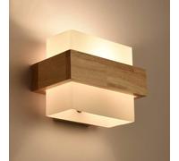 BLOOHK Japanese Style Solid Wood Wall Sconce, Rectangular Frosted Glass Wall Lantern, E27 Base Minimalist LED Wall Light Fixture for Bedroom Bedside, Hallway & Hotel