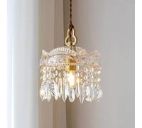BLOOHK Luxury Floral Crystal Pendant Light, Vintage Brass Single Drop Chandelier Fixture, Elegant Adjustable Hanging Lamp for Bedroom Bedside, Vanity, Hallway