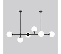 BLOOHK Modern 6-Light Glass Ball Chandelier, Industrial E27 Ceiling Pendant Light, Adjustable Suspension Hanging Fixture for Living Room, Dining Room, and Restaurant(Black+White)