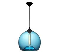 BLOOHK Modern Blue Glass Pendant Lighting E27 Artistic Iron Hanging Lamp, Creative Hand Blown Bubble Ball Shade Chandelier for Dining Room Bar Kitchen Island