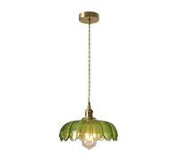 BLOOHK Modern Flower Shape Glass Pendant Light, E27 Single Head Adjustable Hanging Ceiling Lamp Fixture for Kitchen Island, Dining Room, and Bedroom Decoration(Green)