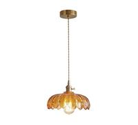 BLOOHK Modern Flower Shape Glass Pendant Light, E27 Single Head Adjustable Hanging Ceiling Lamp Fixture for Kitchen Island, Dining Room, and Bedroom Decoration(Amber)