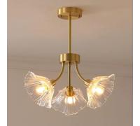 BLOOHK Modern Lotus Flower Copper Chandelier, Farmhouse Gold Glass Ceiling Light for Dining Room, Nordic Close to Ceiling Lamp for Bedroom Kitchen Island(3-Light)