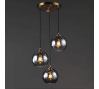 BLOOHK Modern Nordic 3-Light Glass Ball Pendant Light, Vintage E27 Amber/Smoky Gray Hanging Chandelier Fixture for Living Room, Bedroom Bedside Room Decor(Smoky Gray)