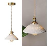 BLOOHK Modern Nordic White Ceramic Pendant Light, Textured Wavy Cone Hanging Lamp Japandi Minimalist Ceiling Fixture for Kitchen Island, Bedside