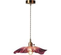 BLOOHK Nordic Modern Fuchsia Flower Glass Pendant Lamp, Simple Brass E27 Lamp Holder Chandelier, Home Decoration Ceiling Light Fixture for Balcony, Bar, and Dining Room