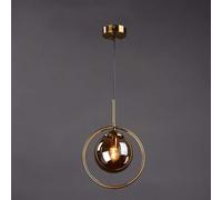 BLOOHK Nordic Simplicity Gold Iron Ring Pendant Light Creative Glass Ball Chandelier Bedroom Bedside Study Hanging Lamp Fixture Modern Ceiling Lighting Decoration(C)