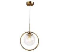 BLOOHK Nordic Simplicity Gold Iron Ring Pendant Light Creative Glass Ball Chandelier Bedroom Bedside Study Hanging Lamp Fixture Modern Ceiling Lighting Decoration(A)