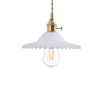 BLOOHK Nordic Style Single Head Metal Glass Pendant Light, Pot Cover Shaped Chandelier Fixture, Adjustable Hanging Lamp Shade for Living Room, Bedroom, Dining Room(E)