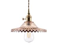 BLOOHK Nordic Style Single Head Metal Glass Pendant Light, Pot Cover Shaped Chandelier Fixture, Adjustable Hanging Lamp Shade for Living Room, Bedroom, Dining Room(B)