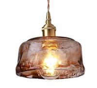 BLOOHK Nordic Vintage Amber Textured Glass Pendant Light, Adjustable E27 Single Hanging Lamp for Kitchen Island Dining Room Bedroom