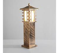 BLOOHK Outdoor Pedestal Light Fixture, Modern Asian Style Garden Post Lamp, IP54 Waterproof Black Aluminum Column Light with Grid Shade, for Pathway, Driveway, Patio, Yard, Landscape, Park