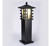 BLOOHK Outdoor Pedestal Light Fixture, Modern Asian Style Garden Post Lamp, IP54 Waterproof Black Aluminum Column Light with Grid Shade, for Pathway, Driveway, Patio, Yard, Landscape, Park