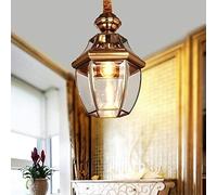 BLOOHK Outdoor Pendant Light Fixture, Vintage Bronze Brass Hanging Lantern, Waterproof IP65 Exterior Ceiling Chandelier, Anti-Rust Glass Shade Porch Lighting For Patio Gazebo Garden Front Door