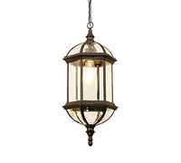 BLOOHK Outdoor Vintage Lantern Pendant Light, Industrial Farmhouse Black Metal Frame Hanging Lamp with Clear Glass Panels, Waterproof Exterior Ceiling Fixture for Porch, Patio, Gazebo