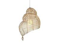 BLOOHK Rattan Shell Pendant Light, Hand-Woven Bamboo Hanging Lamp Boho Wicker Conch Chandelier for Dining Room, Kitchen Island, Bedroom(Natural,30cm)