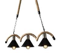 BLOOHK Retro Industrial 3-Light Hemp Rope Chandelier, E27 Adjustable American Country Vintage Pendant Lamp, Ceiling Hanging Light Fixture for Kitchen Island