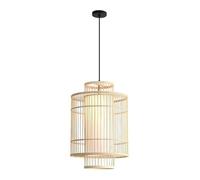 BLOOHK Rustic Boho Bamboo Pendant Light, Large Hand-Woven Wicker Chandelier with Fabric Inner Shade Japanese Zen Style Hanging Lamp for Dining Room, Tea Room