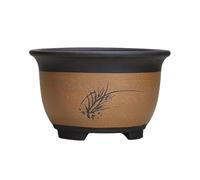 BLOOHK Traditional Ceramic Bonsai Pot with Hand-Painted Orchid, Vintage Matte Clay Planter for Succulents and Small Trees, Breathable Zen Style Indoor Flower Pot(25 * 15.5cm)