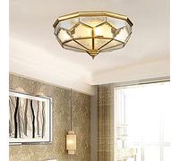 BLOOHK Traditional Flush Mount Ceiling Light, Gold Octagonal Lighting Fixture With Frosted Patterned Glass Panels, 4-Light Vintage Brass Accents For Bedroom, Living Room, Hallway