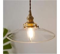 BLOOHK Vintage Amber Glass Pendant Light, Retro Brass Hanging Lamp Mid-Century Industrial Ceiling Fixture for Kitchen Island Bedside Cafe(Clear Light Color)