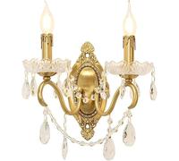 BLOOHK Vintage Crystal Wall Sconce, Gold Brass 1-Light/2-Light Wall Lamp, French Style Candle Wall Light Fixture, Elegant Decorative Wall Mounted Lighting For Living Room, Bedroom, Hallway, Bathroom