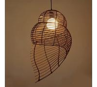 BLOOHK Vintage E27 Woven Rattan Chandelier, Handmade Bohemian Hanging Light Fixture, Creative Conch Shape Pendant Lamp for Dining Room, Living Room Farmhouse(Brown,40cm)
