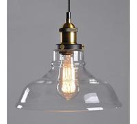 BLOOHK Vintage Industrial Glass Pendant Light, Clear Bell Shade Hanging Lamp With Brass Socket, Retro Edison Ceiling Fixture For Kitchen Island, Bar, Dining Room & Loft