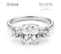 BLOOM 14ct White Gold 2.80ct Lab Grown Diamond Cushion & Round Trilogy Ring