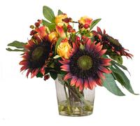 Bloom Artificial Sunflower & Rose Flower Arrangement in Vase - Faux Fake Floral Centrepiece Home Decoration - H32 x W36cm Bloom Multicolor