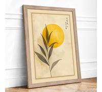 Bloom Beneath the Sun Japandi Framed Wall Art Print A1 (84.1×59.4cm) Oak,