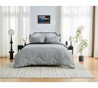 BLOOM BLENDS 10.5 Tog Microfibre Coverless Reversible Duvet Set - Single, Double, King - Soft, Warm and Lightweight All-Season Quilt with Pillowcase - Machine Washable Bedding (Grey/Black, Double)