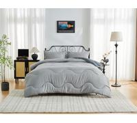BLOOM BLENDS 10.5 Tog Microfibre Coverless Reversible Duvet Set - Single, Double, King - Soft, Warm and Lightweight All-Season Quilt with Pillowcase - Machine Washable Bedding (Charcoal/Grey, Double)