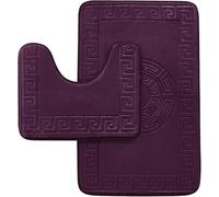 BLOOM BLENDS 2-Piece Greek Style Bathroom Mat Set - Memory Foam Bath Mat & Pedestal Mat, Non-Slip, Super Soft, Absorbent Toilet Rugs, Embossed Jacquard Design (Purple)