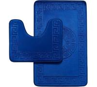BLOOM BLENDS 2-Piece Greek Style Bathroom Mat Set - Memory Foam Bath Mat & Pedestal Mat, Non-Slip, Super Soft, Absorbent Toilet Rugs, Embossed Jacquard Design (Royal Blue)