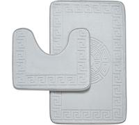BLOOM BLENDS 2-Piece Greek Style Bathroom Mat Set - Memory Foam Bath Mat & Pedestal Mat, Non-Slip, Super Soft, Absorbent Toilet Rugs, Embossed Jacquard Design (Grey Silver)