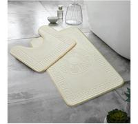 BLOOM BLENDS 2-Piece Greek Style Bathroom Mat Set - Memory Foam Bath Mat & Pedestal Mat, Non-Slip, Super Soft, Absorbent Toilet Rugs, Embossed Jacquard Design (Cream)