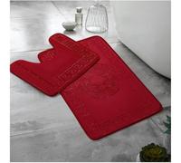 BLOOM BLENDS 2-Piece Greek Style Bathroom Mat Set - Memory Foam Bath Mat & Pedestal Mat, Non-Slip, Super Soft, Absorbent Toilet Rugs, Embossed Jacquard Design (Red)