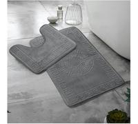 BLOOM BLENDS 2-Piece Greek Style Bathroom Mat Set - Memory Foam Bath Mat & Pedestal Mat, Non-Slip, Super Soft, Absorbent Toilet Rugs, Embossed Jacquard Design (Charcoal)