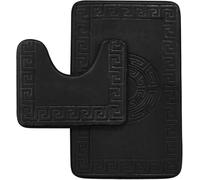 BLOOM BLENDS 2-Piece Greek Style Bathroom Mat Set - Memory Foam Bath Mat & Pedestal Mat, Non-Slip, Super Soft, Absorbent Toilet Rugs, Embossed Jacquard Design (Black)