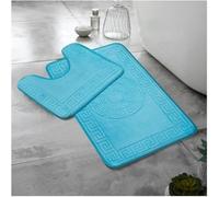 BLOOM BLENDS 2-Piece Greek Style Bathroom Mat Set - Memory Foam Bath Mat & Pedestal Mat, Non-Slip, Super Soft, Absorbent Toilet Rugs, Embossed Jacquard Design (Aqua)