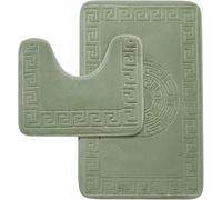 BLOOM BLENDS 2-Piece Greek Style Bathroom Mat Set - Memory Foam Bath Mat & Pedestal Mat, Non-Slip, Super Soft, Absorbent Toilet Rugs, Embossed Jacquard Design (Sage Green)