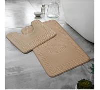 BLOOM BLENDS 2-Piece Greek Style Bathroom Mat Set - Memory Foam Bath Mat & Pedestal Mat, Non-Slip, Super Soft, Absorbent Toilet Rugs, Embossed Jacquard Design (Natural)